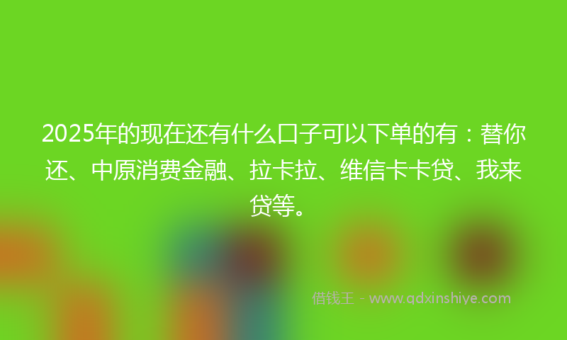 2025年的现在还有什么口子可以下单的有：替你还、中原消费金融、拉卡拉、维信卡卡贷、我来贷等。