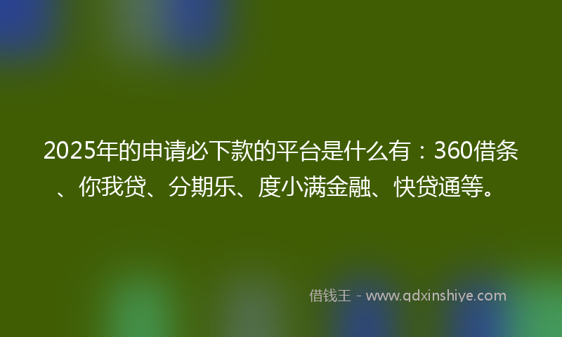 2025年的申请必下款的平台是什么有：360借条、你我贷、分期乐、度小满金融、快贷通等。