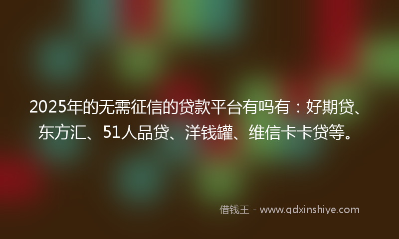 2025年的无需征信的贷款平台有吗有：好期贷、东方汇、51人品贷、洋钱罐、维信卡卡贷等。