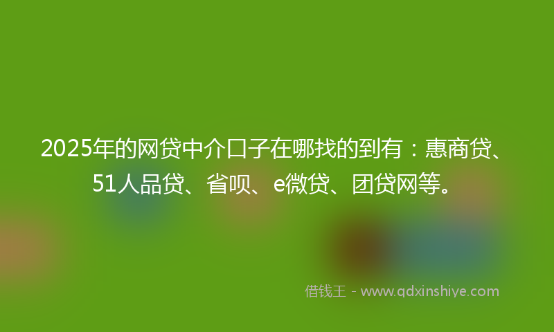 2025年的网贷中介口子在哪找的到有：惠商贷、51人品贷、省呗、e微贷、团贷网等。
