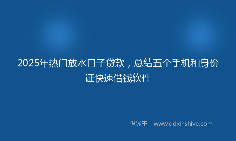 2025年热门放水口子贷款，总结五个手机和身份证快速借钱软件