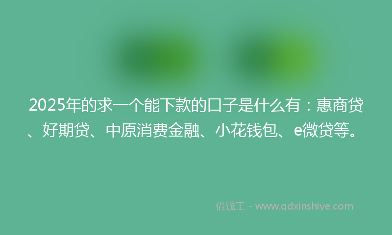 2025年的求一个能下款的口子是什么有：惠商贷、好期贷、中原消费金融、小花钱包、e微贷等。