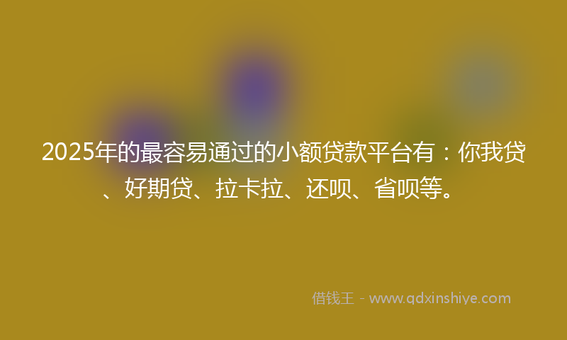 2025年的最容易通过的小额贷款平台有：你我贷、好期贷、拉卡拉、还呗、省呗等。