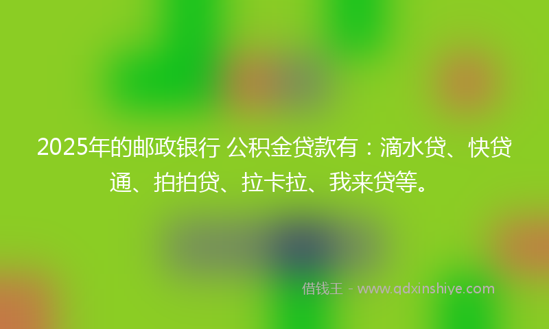 2025年的邮政银行 公积金贷款有：滴水贷、快贷通、拍拍贷、拉卡拉、我来贷等。