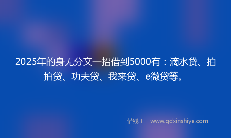 2025年的身无分文一招借到5000有：滴水贷、拍拍贷、功夫贷、我来贷、e微贷等。