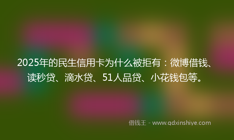 2025年的民生信用卡为什么被拒有：微博借钱、读秒贷、滴水贷、51人品贷、小花钱包等。