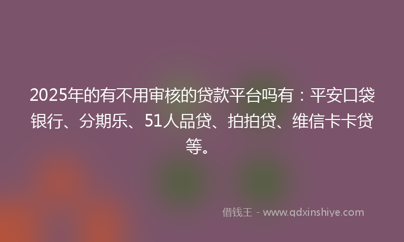 2025年的有不用审核的贷款平台吗有：平安口袋银行、分期乐、51人品贷、拍拍贷、维信卡卡贷等。
