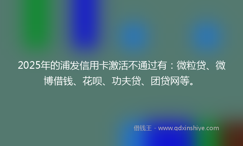 2025年的浦发信用卡激活不通过有：微粒贷、微博借钱、花呗、功夫贷、团贷网等。