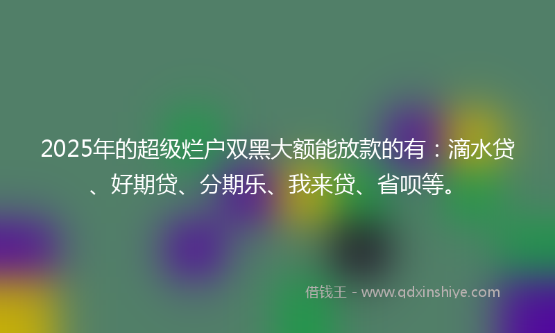 2025年的超级烂户双黑大额能放款的有：滴水贷、好期贷、分期乐、我来贷、省呗等。