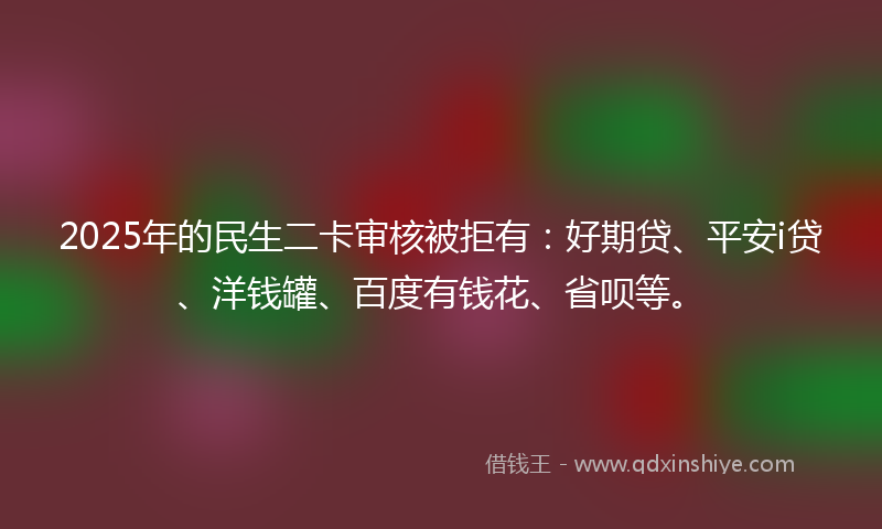 2025年的民生二卡审核被拒有：好期贷、平安i贷、洋钱罐、百度有钱花、省呗等。