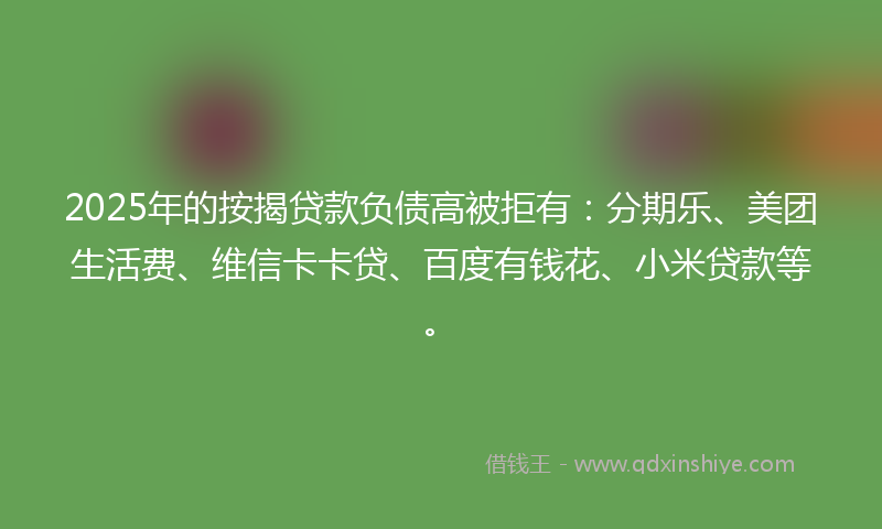 2025年的按揭贷款负债高被拒有：分期乐、美团生活费、维信卡卡贷、百度有钱花、小米贷款等。