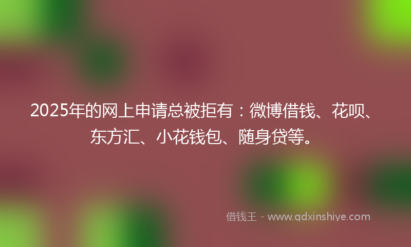 2025年的网上申请总被拒有：微博借钱、花呗、东方汇、小花钱包、随身贷等。