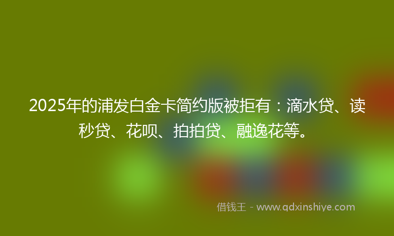 2025年的浦发白金卡简约版被拒有：滴水贷、读秒贷、花呗、拍拍贷、融逸花等。