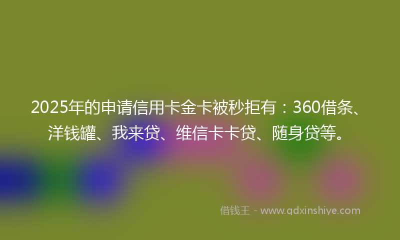 2025年的申请信用卡金卡被秒拒有：360借条、洋钱罐、我来贷、维信卡卡贷、随身贷等。
