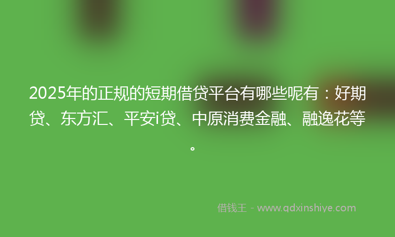 2025年的正规的短期借贷平台有哪些呢有：好期贷、东方汇、平安i贷、中原消费金融、融逸花等。