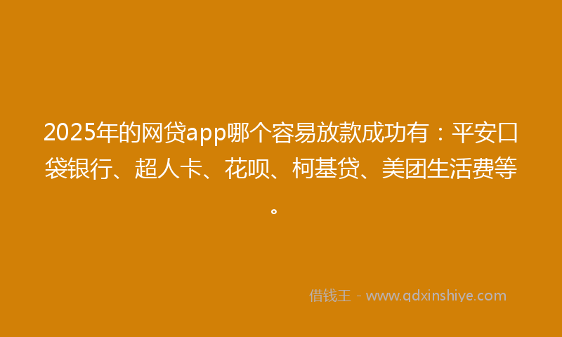 2025年的网贷app哪个容易放款成功有：平安口袋银行、超人卡、花呗、柯基贷、美团生活费等。