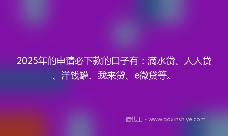 2025年的申请必下款的口子有：滴水贷、人人贷、洋钱罐、我来贷、e微贷等。