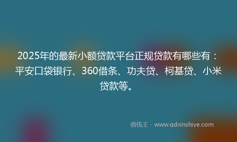 2025年的最新小额贷款平台正规贷款有哪些有：平安口袋银行、360借条、功夫贷、柯基贷、小米贷款等。