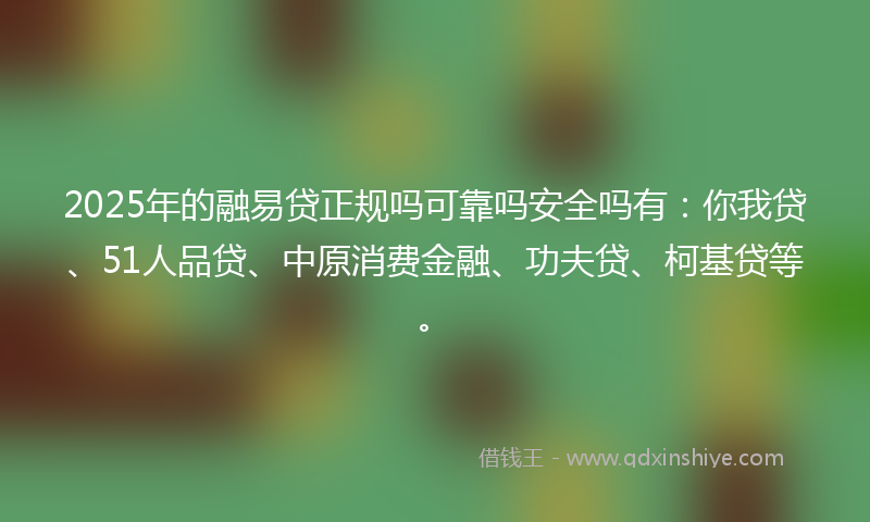 2025年的融易贷正规吗可靠吗安全吗有：你我贷、51人品贷、中原消费金融、功夫贷、柯基贷等。