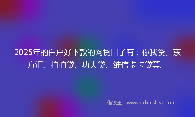 2025年的白户好下款的网贷口子有：你我贷、东方汇、拍拍贷、功夫贷、维信卡卡贷等。