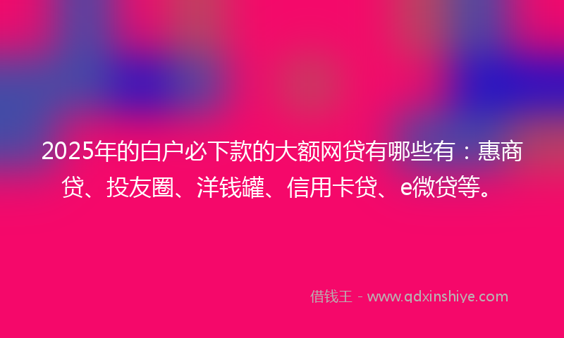 2025年的白户必下款的大额网贷有哪些有：惠商贷、投友圈、洋钱罐、信用卡贷、e微贷等。