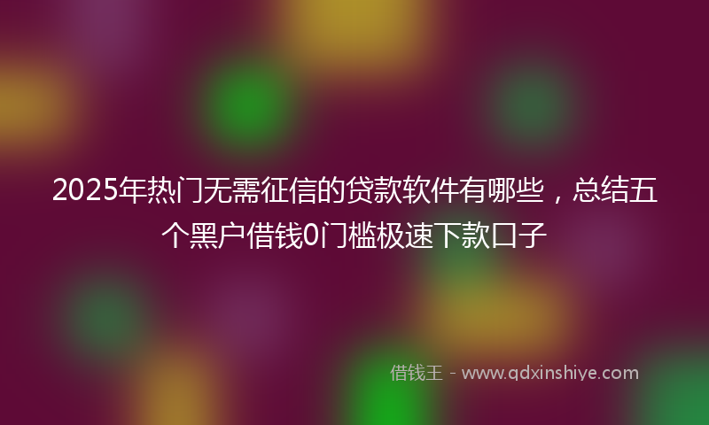 2025年热门无需征信的贷款软件有哪些，总结五个黑户借钱0门槛极速下款口子