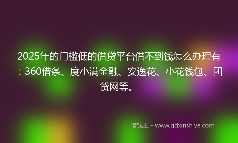 2025年的门槛低的借贷平台借不到钱怎么办理有：360借条、度小满金融、安逸花、小花钱包、团贷网等。