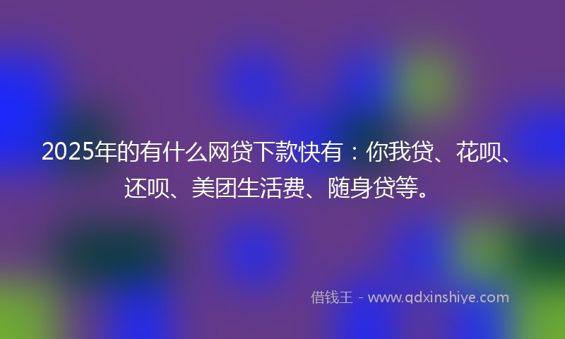 2025年的有什么网贷下款快有：你我贷、花呗、还呗、美团生活费、随身贷等。
