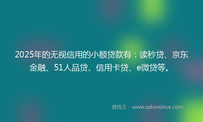 2025年的无视信用的小额贷款有：读秒贷、京东金融、51人品贷、信用卡贷、e微贷等。