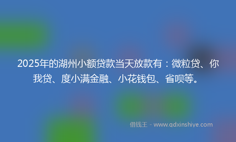 2025年的湖州小额贷款当天放款有：微粒贷、你我贷、度小满金融、小花钱包、省呗等。