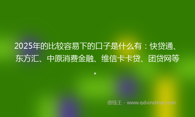 2025年的比较容易下的口子是什么有：快贷通、东方汇、中原消费金融、维信卡卡贷、团贷网等。