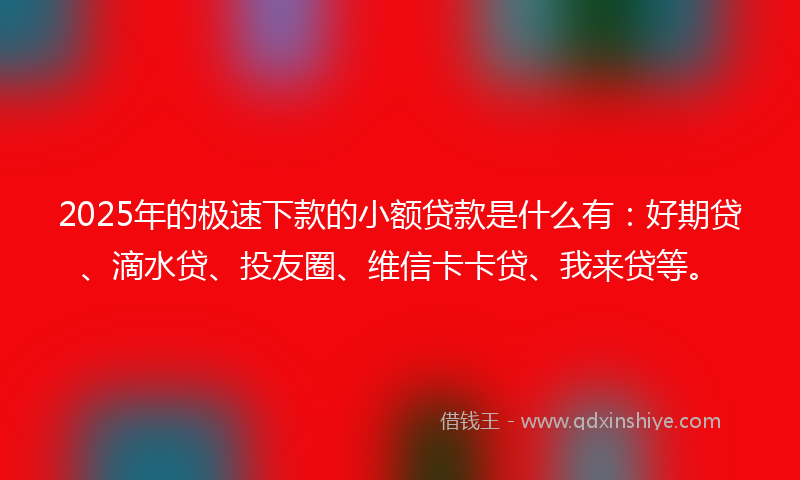 2025年的极速下款的小额贷款是什么有：好期贷、滴水贷、投友圈、维信卡卡贷、我来贷等。