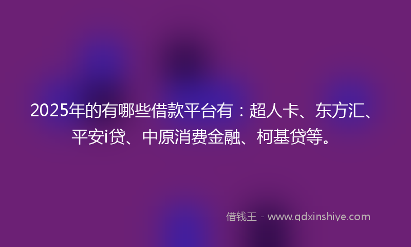2025年的有哪些借款平台有：超人卡、东方汇、平安i贷、中原消费金融、柯基贷等。
