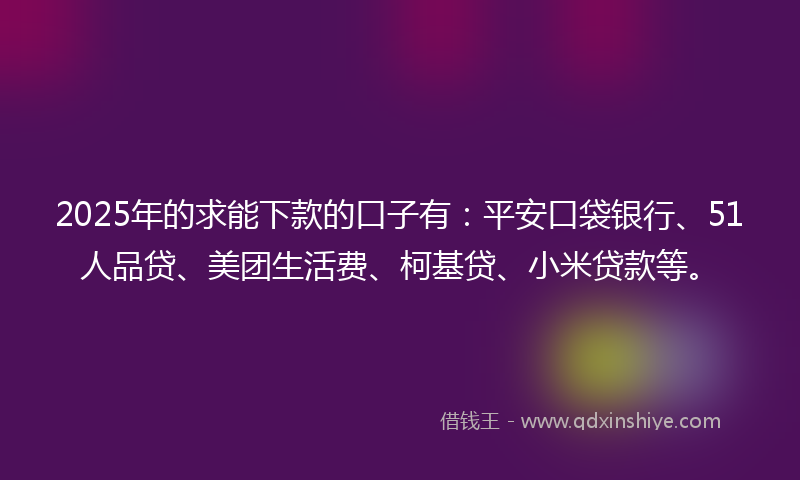 2025年的求能下款的口子有：平安口袋银行、51人品贷、美团生活费、柯基贷、小米贷款等。