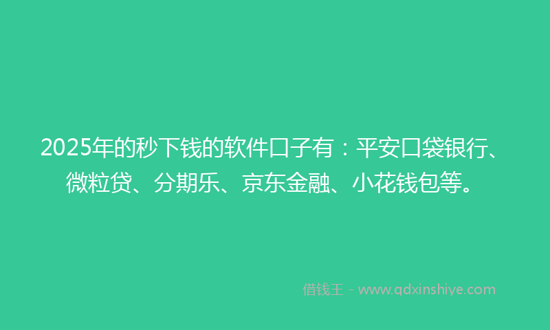 2025年的秒下钱的软件口子有：平安口袋银行、微粒贷、分期乐、京东金融、小花钱包等。