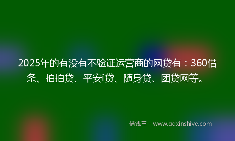 2025年的有没有不验证运营商的网贷有：360借条、拍拍贷、平安i贷、随身贷、团贷网等。