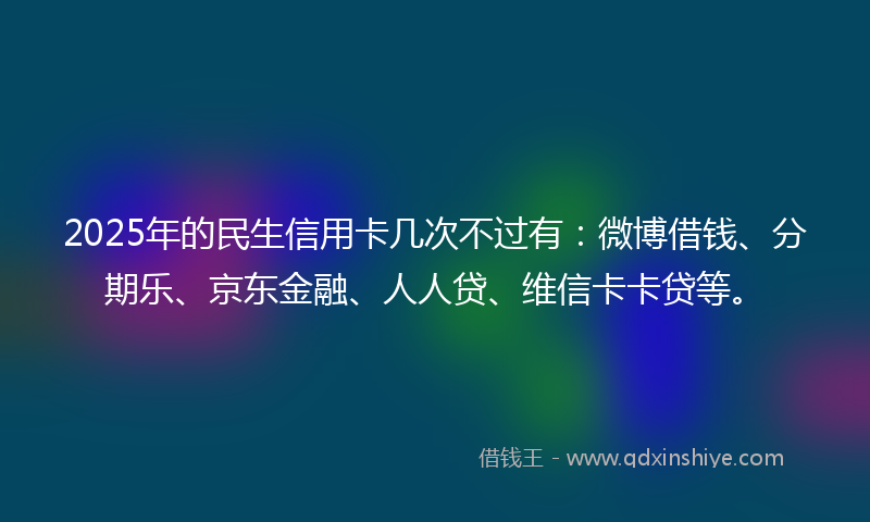 2025年的民生信用卡几次不过有：微博借钱、分期乐、京东金融、人人贷、维信卡卡贷等。