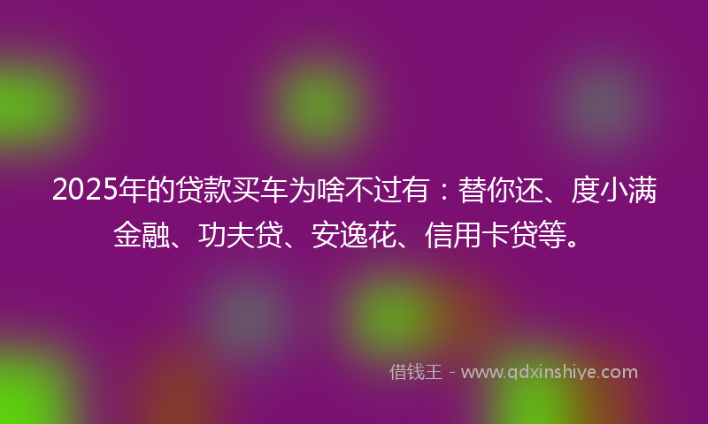 2025年的贷款买车为啥不过有：替你还、度小满金融、功夫贷、安逸花、信用卡贷等。
