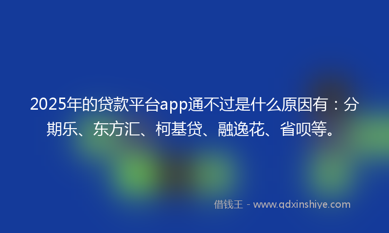 2025年的贷款平台app通不过是什么原因有：分期乐、东方汇、柯基贷、融逸花、省呗等。