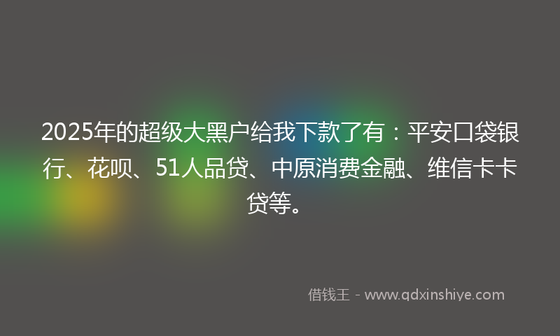 2025年的超级大黑户给我下款了有：平安口袋银行、花呗、51人品贷、中原消费金融、维信卡卡贷等。