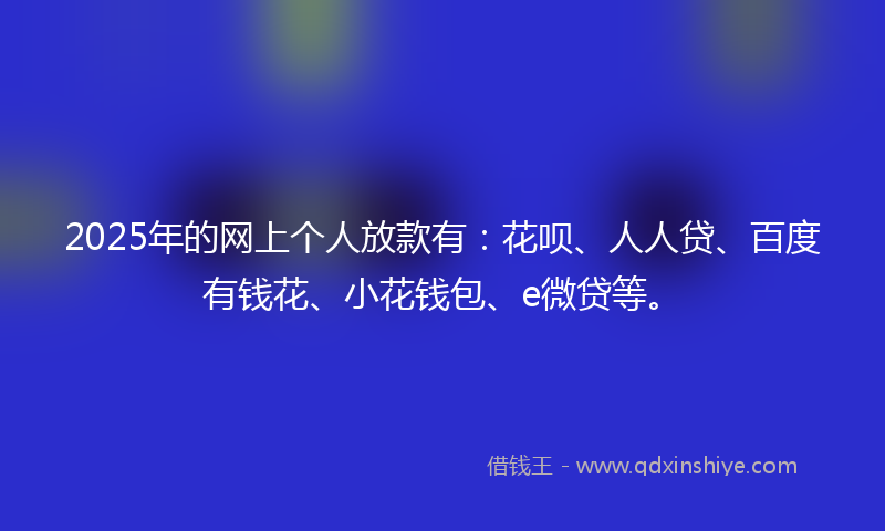 2025年的网上个人放款有：花呗、人人贷、百度有钱花、小花钱包、e微贷等。