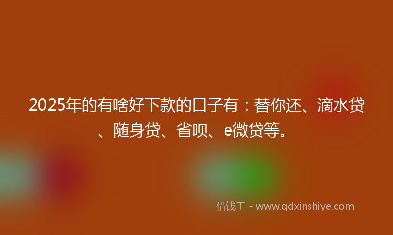 2025年的有啥好下款的口子有：替你还、滴水贷、随身贷、省呗、e微贷等。