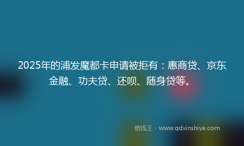 2025年的浦发魔都卡申请被拒有：惠商贷、京东金融、功夫贷、还呗、随身贷等。