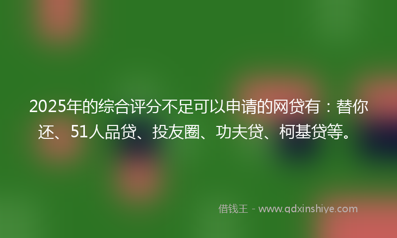 2025年的综合评分不足可以申请的网贷有：替你还、51人品贷、投友圈、功夫贷、柯基贷等。