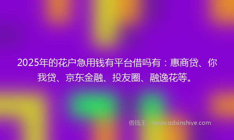 2025年的花户急用钱有平台借吗有：惠商贷、你我贷、京东金融、投友圈、融逸花等。