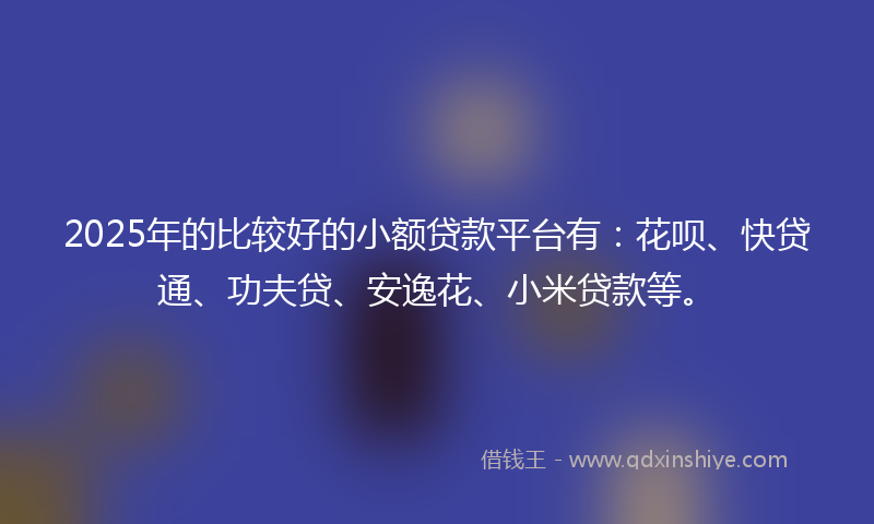 2025年的比较好的小额贷款平台有：花呗、快贷通、功夫贷、安逸花、小米贷款等。