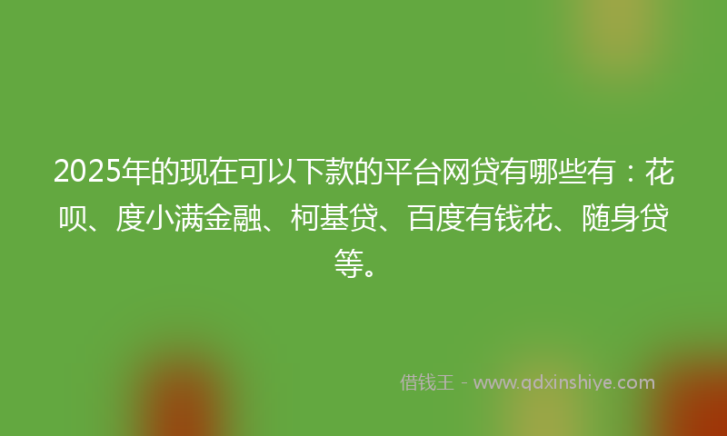 2025年的现在可以下款的平台网贷有哪些有：花呗、度小满金融、柯基贷、百度有钱花、随身贷等。