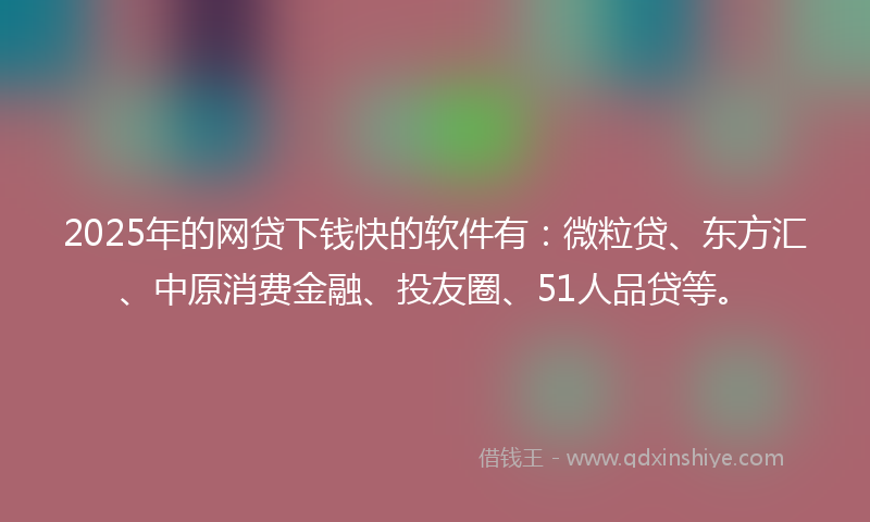 2025年的网贷下钱快的软件有：微粒贷、东方汇、中原消费金融、投友圈、51人品贷等。