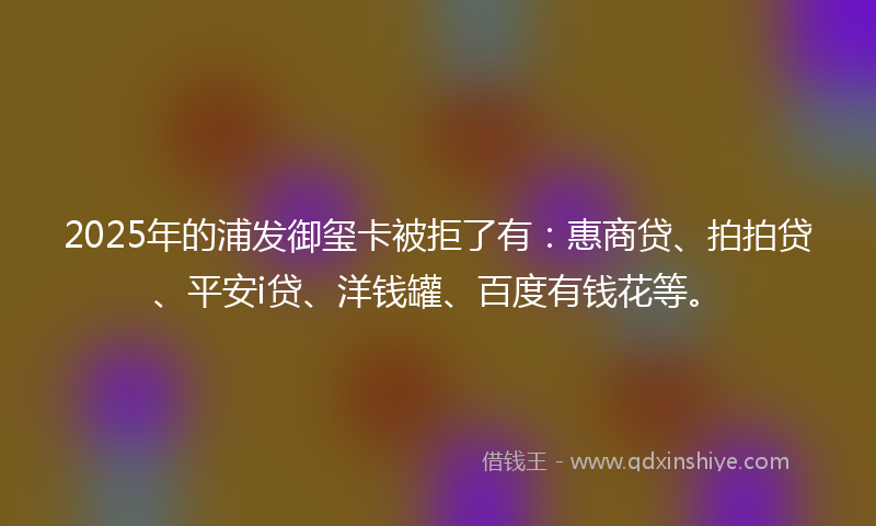 2025年的浦发御玺卡被拒了有：惠商贷、拍拍贷、平安i贷、洋钱罐、百度有钱花等。