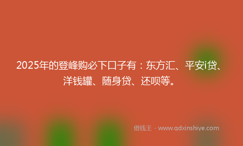 2025年的登峰购必下口子有：东方汇、平安i贷、洋钱罐、随身贷、还呗等。